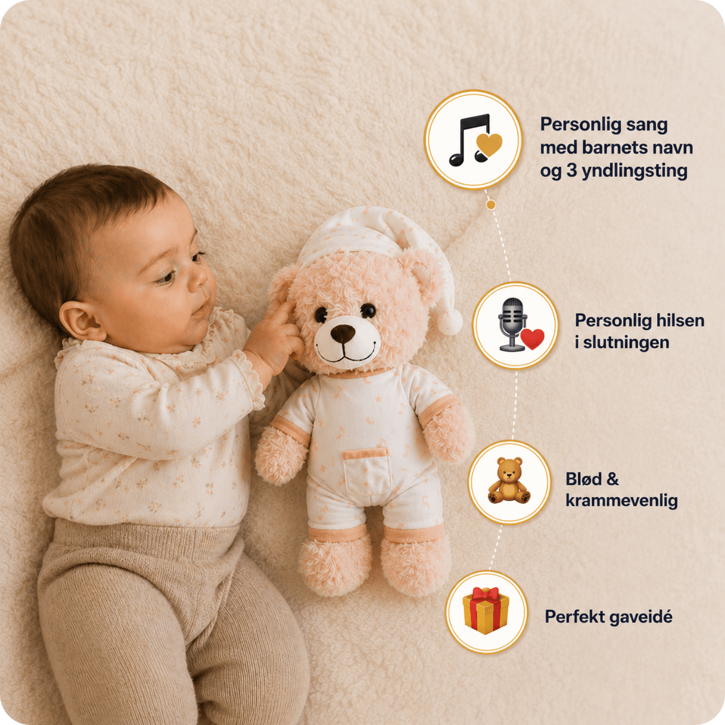 Cuddletune Bear – blød bamse med højttaler til personlig godnatsang til børn
