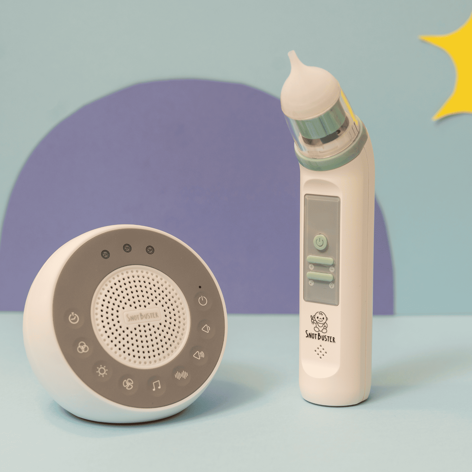 SnotBuster næsesuger og white noise natlampe bundle – pakke med to produkter til baby