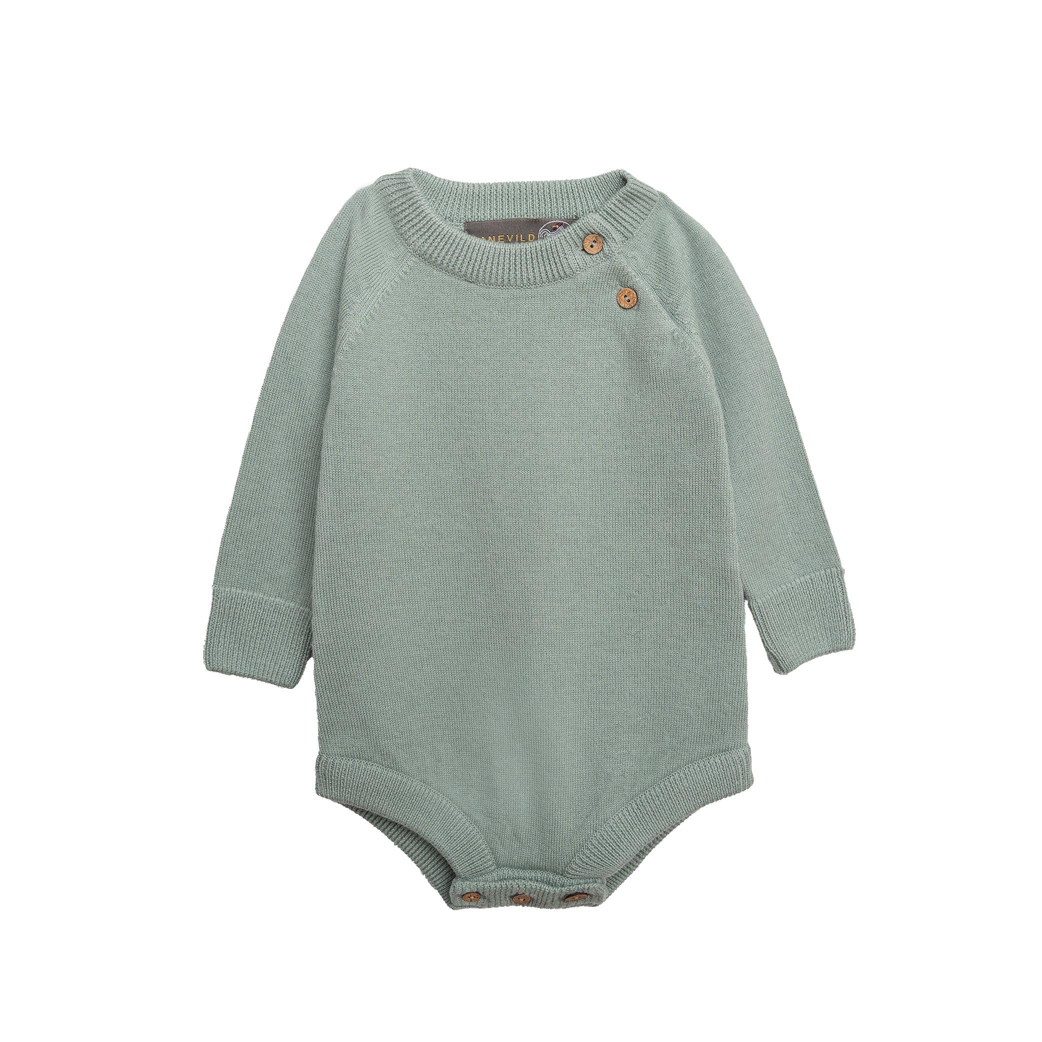 Hanevild Martin body i 100% merinould til baby, sage grøn farve