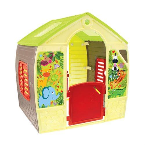 Kompakt Happy House plastlegehus i lyse farver til mindre haver og terrasser